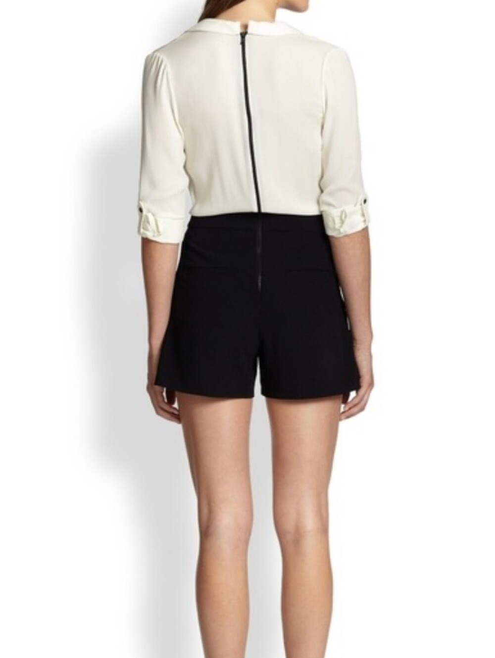 Alice + Olivia Two Tone Romper Cream And Black Size 2 - Picture 2 of 10